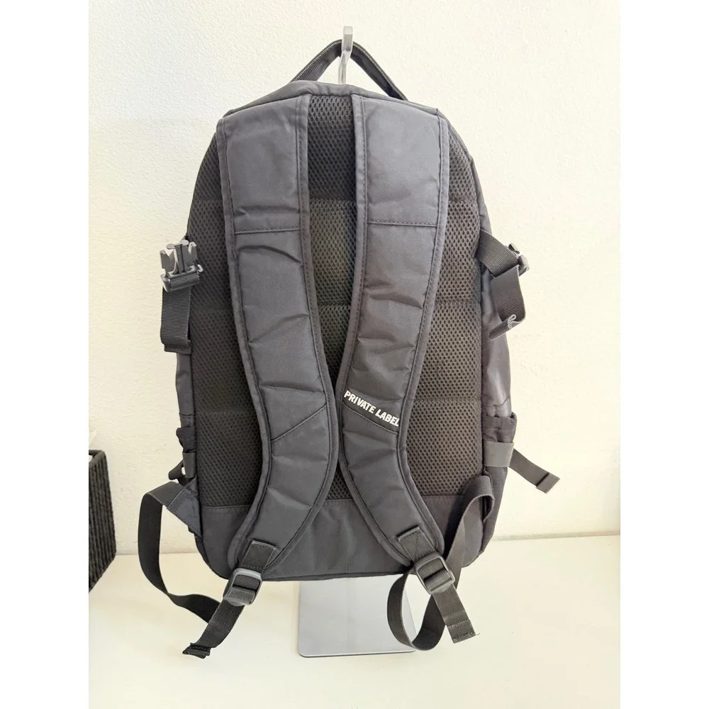 Private Label Black Nylon Backpack Red Interior Mesh Pockets Travel Bag